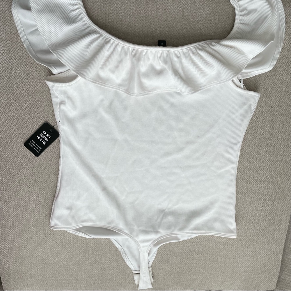 Express White Ruffle Bodysuit - Picture 3 of 4